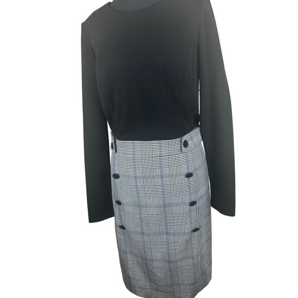 DKNY Long Sleeve Dress with Black Top and Black/White Plaid Skirt Size 8 - Picture 2 of 7